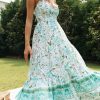 V Neck Floral Backless Lace-Up Maxi Dress in Dresses