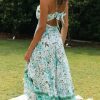 V Neck Floral Backless Lace-Up Maxi Dress in Dresses
