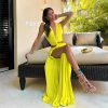Sexy Deep V Plunge Hollow Out Cutout Out Slit Slim Fitting Maxi Dress in Dresses