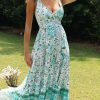 V Neck Floral Backless Lace-Up Maxi Dress in Dresses