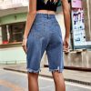 Denim Shorts With Hole Frayed Hem in Shorts