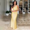 One Shoulder Pleated Backless Sleeveless Sexy Slim Fit Maxi Dress in Dresses