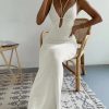 Sexy Cutout Lace Up Halter Spaghetti Straps Stitching Maxi Dress in Dresses