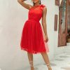 One Shoulder Backless Mesh Slim Fit Dress in Dresses