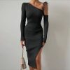 Hollow Out Diagonal Collar Dress in Dresses