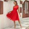One Shoulder Backless Mesh Slim Fit Dress in Dresses