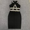 Sexy Cross Hollow Out Cutout Rhinestone Bandage One Piece Dress in Dresses