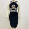Sexy Cross Hollow Out Cutout Rhinestone Bandage One Piece Dress in Dresses