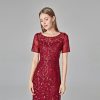 Mesh Sequin Evening Fishtail Dress in Dresses