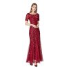 Mesh Sequin Evening Fishtail Dress in Dresses