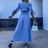 Sexy V Neck Long Button Denim Dress in Dresses