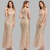 Mesh Sequin Evening Fishtail Dress in Dresses