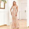 Sleeveless Round Neck Mermaid Shiny Long Evening Dress in Dresses