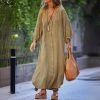 Cotton Linen Long Sleeve Cardigan Dress in Dresses
