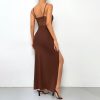 Low Cut Sexy Stitching High Waist Bottoming Split Strap Dress in Dresses