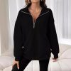Zipper Collared Solid Color Casual Sweatshirt in Sweatshirts
