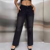 Drilling High Waist Denim Straight Leg Pants in Pants