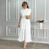 Simple Half Turtleneck Waist-Controlled Lace Up Mid Length Dress in Dresses