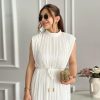 Simple Half Turtleneck Waist-Controlled Lace Up Mid Length Dress in Dresses