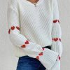Loose Heart Jacquard Round Neck Flared Sleeves Sweater in Sweaters