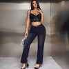 Drilling High Waist Denim Straight Leg Pants in Pants