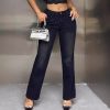 Drilling High Waist Denim Straight Leg Pants in Pants