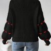 Loose Heart Jacquard Round Neck Flared Sleeves Sweater in Sweaters