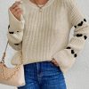 Loose Heart Jacquard Round Neck Flared Sleeves Sweater in Sweaters