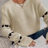 Loose Heart Jacquard Round Neck Flared Sleeves Sweater in Sweaters