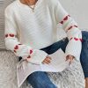 Loose Heart Jacquard Round Neck Flared Sleeves Sweater in Sweaters