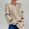 Loose Heart Jacquard Round Neck Flared Sleeves Sweater in Sweaters