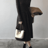 High Collar Swing Long Knitted Dress in Dresses