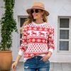 Christmas Red round Neck Deer Snowflake Jacquard Pullover Sweater in Sweaters
