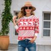 Christmas Red round Neck Deer Snowflake Jacquard Pullover Sweater in Sweaters