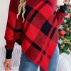 Casual Color Contrast Check Turtleneck Long Sleeve Cloak Sweater in Sweaters