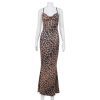 Sexy Backless Lace Up Waist Tight Swing Collar Leopard Print Sexy Dress in Dresses