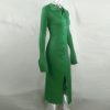 Wear Long Sleeve V-neck Long Button Bell Sleeve Dress in Dresses