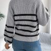 Casual Contrast Color Striped Pocket Lantern Sleeve Pullover Sweater in Sweaters