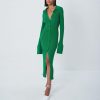 Wear Long Sleeve V-neck Long Button Bell Sleeve Dress in Dresses