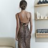 Sexy Backless Lace Up Waist Tight Swing Collar Leopard Print Sexy Dress in Dresses