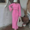 Long Sleeve High Waist Lace up Fall Winter Sweater Dress in Dresses