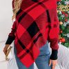 Casual Color Contrast Check Turtleneck Long Sleeve Cloak Sweater in Sweaters