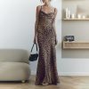 Sexy Backless Lace Up Waist Tight Swing Collar Leopard Print Sexy Dress in Dresses