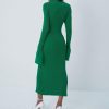 Wear Long Sleeve V-neck Long Button Bell Sleeve Dress in Dresses