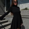 Long Sleeve Knitted Turtleneck Solid Color A line Autumn Winter Hip Wrapped Short Dress in Dresses