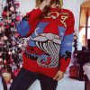 Santa Claus Pattern Round Neck Thickened Knitted Pullover Sweater in Sweaters