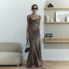 Sexy Backless Lace Up Waist Tight Swing Collar Leopard Print Sexy Dress in Dresses