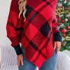 Casual Color Contrast Check Turtleneck Long Sleeve Cloak Sweater in Sweaters