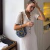 Collared Slim Fit Slimming Elegant Stitching Contrast Color Sheath Short Sleeve Long Pattern Single Breasted Knitted Dress in Dresses