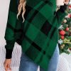 Casual Color Contrast Check Turtleneck Long Sleeve Cloak Sweater in Sweaters